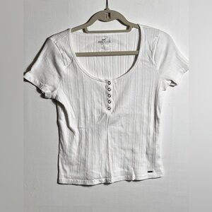 Hollister White Henley Short Sleeve Tee SZ Large